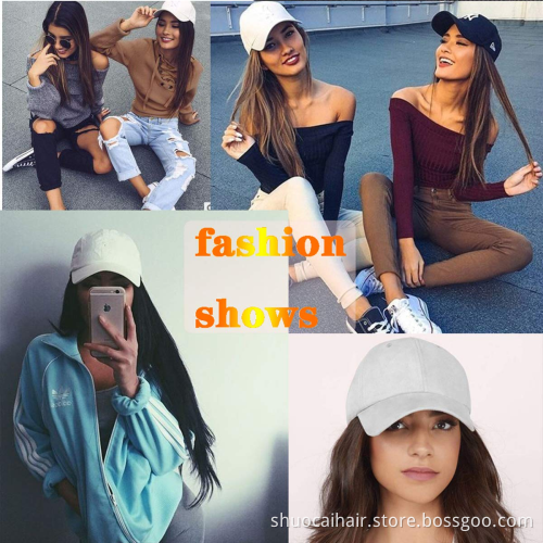 Hot Wholesale long straight baseball cap with hair extension 22 inch synthetic hat wig for women girl Cosplay wigs 260g